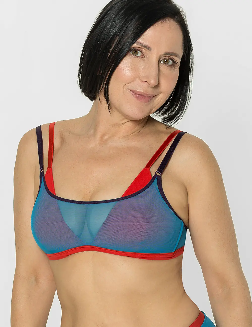 Biustonosz z miękką miseczką 015P niebieski z czerwonym